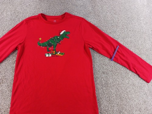 Holiday Time Girls XL 14-16 Long Sleeve ShirtRed T-Rex Santa Hat - Picture 5 of 17