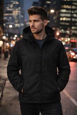 ZARA Men's Hooded Softshell Jacket Black Full Zip NWT Urban Casual