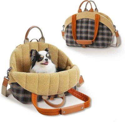 Purpurra Tiertransporttasche Braun für Katzen/Hase/Hunde, mit Plüsch-Einsatz