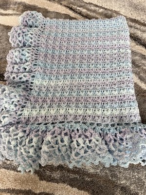 New Purple, Lt Lavender, Blue, Aqua Hand Crocheted Baby Afghan/Blanket