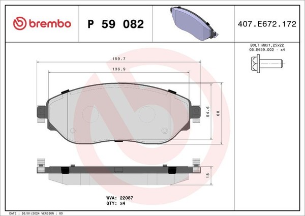 Brembo Bremsbelagsatz, Scheibenbremse P 59 082 FüR Renault Opel Fiat Nissan-image