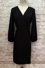 J Crew Dress Size 4 Black Crepe Wrap V-Neck 3/4 Sleeve Career Office Work