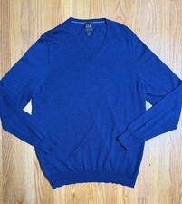 Jos. A. Bank Men's Merino Wool V-Neck Pullover Sweater Long Sleeve Dark Blue 2X