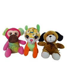 Plush Toy Lot Pink Monkey Rainbow Llama Tan Puppy Dog Trio Kawaii Kidcore 8"