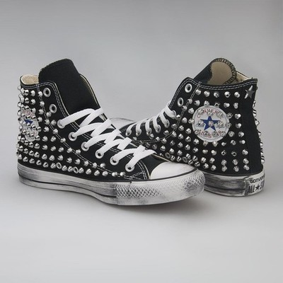 Converse Chuck Taylor schwarz Nieten Stamm Kegel silber gealterte Optik