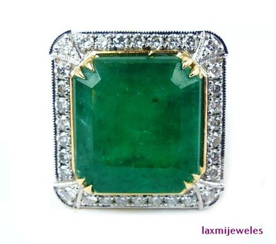 Real Green Emerald Ring 8Ct Emerald Cut Double Halo 14K Gold Over Silver Gift