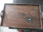PLATEAU ANCIEN EN BOIS JAPONAIS AVEC INCRUSTATIONS LAITON CUIVRE SIGNE / MANQUES