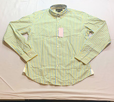 Hugh & Crye Men’s 18 34/35 Blue/Yellow Striped Cotton Slim Button-Down Shirt