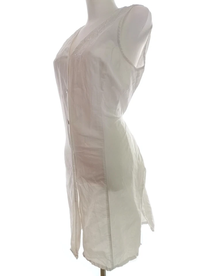 💚 SOLITAIRE Hemdblusenkleid für Damen Stickerei Weiß 42 Ärmellos Leinen Rund... - Bild 4 von 4