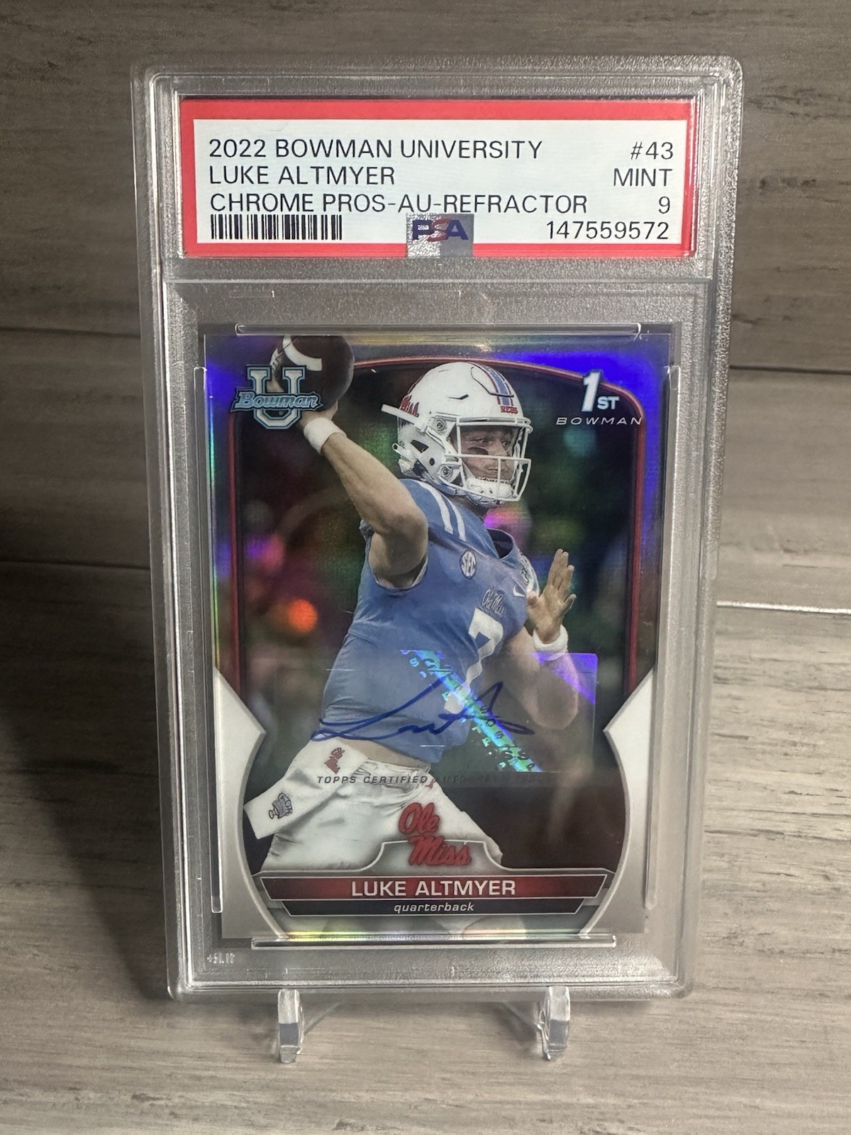 Luke Altmyer 2022 Bowman University Chrome 1st Refractor #43 Auto 497/499 PSA 9