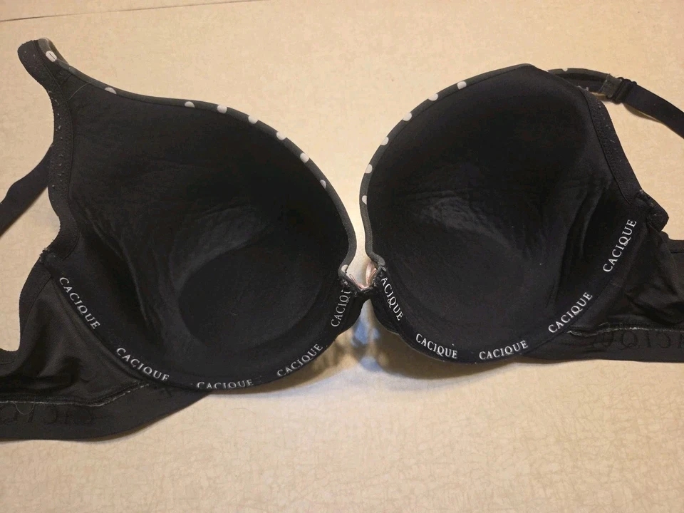 Sujetador Cacique 44DD Boost Plunge Negro Blanco Lunares Acolchado Con Aros Foto 3 de 4