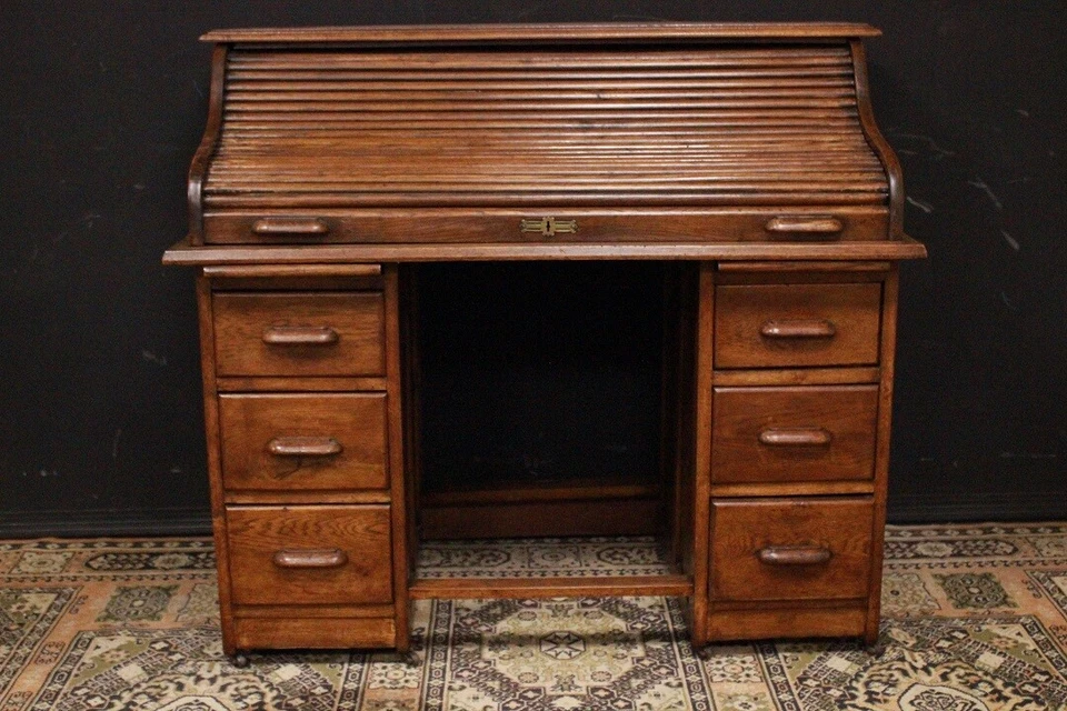 Splendida scrivania a rullo / legno / restaurata / Inghilterra / inglese / UK - Immagine 2 di 4