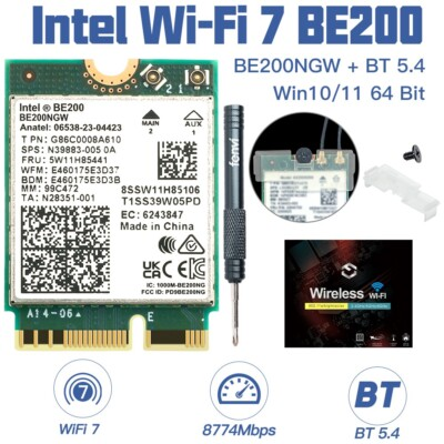 #ad M.2 NGFF Intel BE200 WiFi 7 WiFi Card 802.11BE BT 5.4 Network Card for Win 10 11 $22.99