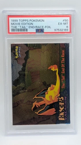 1999 Pokemon Topps Movie Ed Pikachu Vacation The "Tail" End/Race Foil #50 PSA 6!
