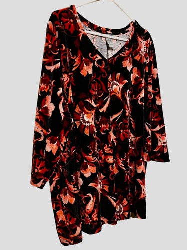 Camicia Catherine's Velluto 1X 18/20 Rosso/Nero Floreale Elasticizzata Manica 3/4 Top - Foto 19 di 19