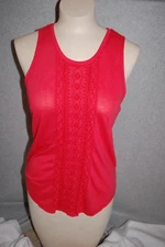 Junior Womens CORAL ORANGE SLEEVELESS TANK TOP Raw Edges STITCHING ACCENT Size L
