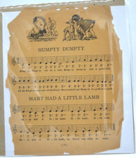 Nursery Decor Wall Art Baby Kids Room Original 1920's Humpty  Mary sheet music