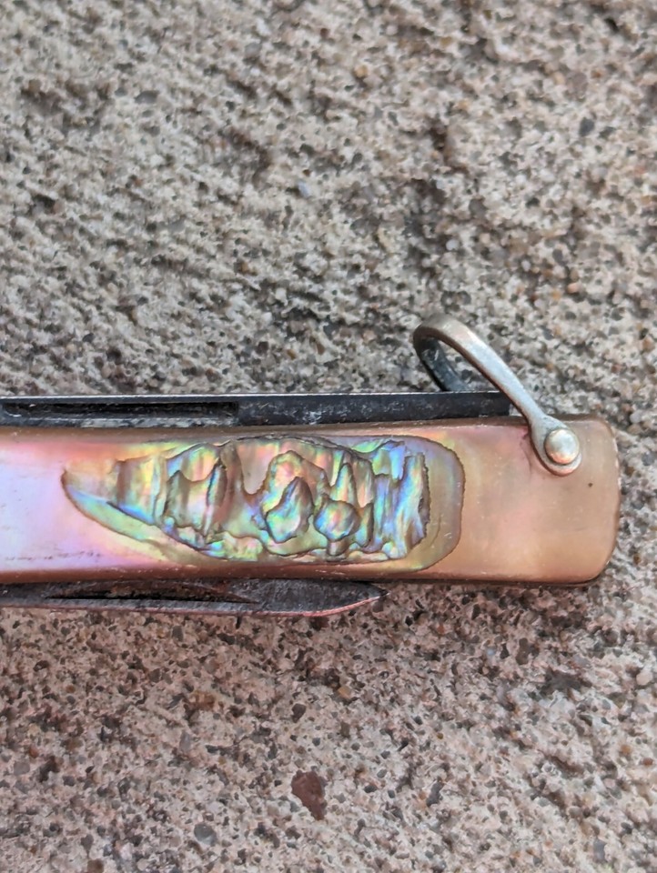 Old Antique Sheffield Steel Salm Pearl Abalone Gents Pen Folding Pocket