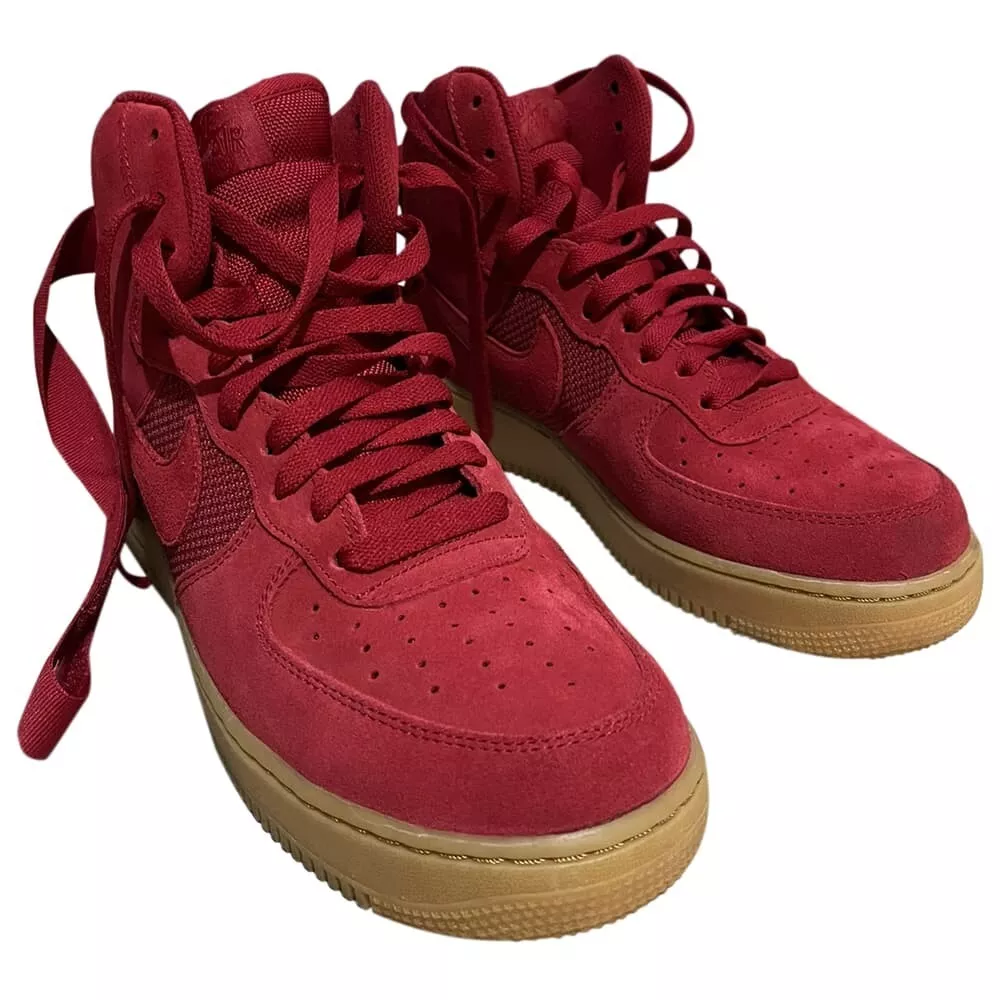 NIKE Air Force 1 High Red Suede Gum Sole No Strap Men s 15