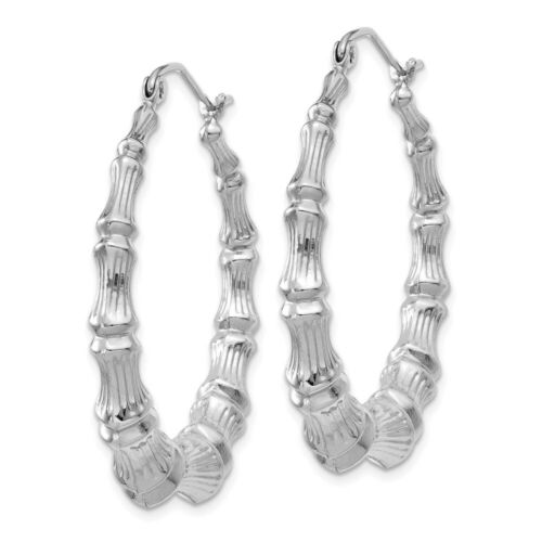 14k 14kt White Gold Polished Bamboo Hoop Earrings 36.11mm X 34.51mm - Picture 2 of 3