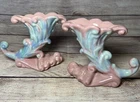 Vtg Pair  Royal Haeger Mauve Blue Agate Cornucopia Taper Candle Holder 6x4.5”