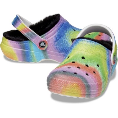 Crocs Classic Black Lined Clog Slip On Spray Dye White Men s Size 13 NEW