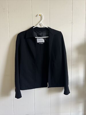 Max Mara Italy Black Collared Zip Up Jacket Cucito A Mano Virgin Wool Size 2