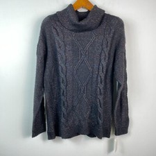 Charter Club Womens L Black Glitter Cable Knit Cowl Neck Sweater NWT AE16