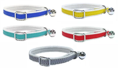 Cat / Kitten Reflective Pet Collar with Safety Elastic & Bell - Multiple Colours