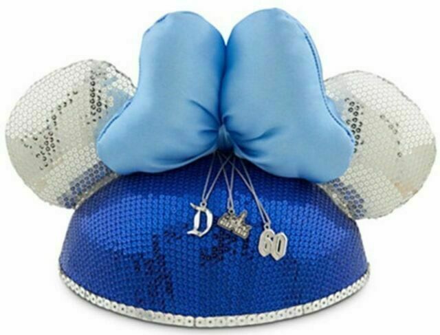 Disneyland 60 Anniversary Blue Sequin Minnie Ears Hat with silver ears NWT Disney Parks Blue And Silver Sequin Minnie Ears Disney 60th  main image 3