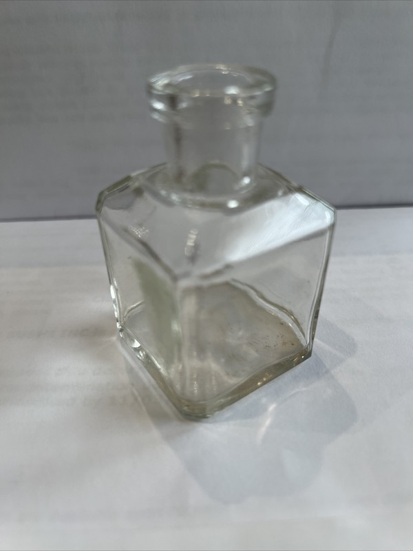 Antique School house Square Shape Clear Glass Bottle T.C.W. Co USA  2 1/2” 133nc