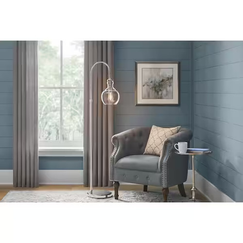 Polished Nickel Arc Floor light Lamp w / Clear Glass Shade 60 inch