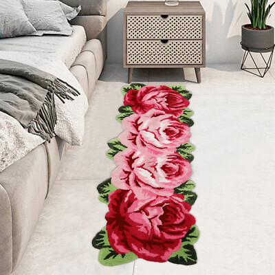 4 Roses Polyester and Tpr Flower Rug Mat - Pink and Green-Unique Style Mat USA