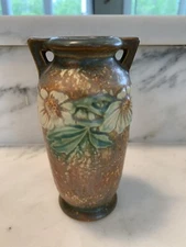 Vintage Roseville Dahlrose 1928 Arts And Crafts Pottery Brown Ceramic Vase 363-6