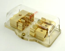 1 4-Gauge In 3 8-Gauge Out Gold Plated AGU Fuse Holder Distribution Block 150AMP