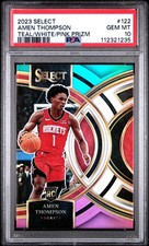 2023 PANINI SELECT TEAL/WHITE/PINK PRIZM #122 AMEN THOMPSON ROOKIE RC /49 PSA 10