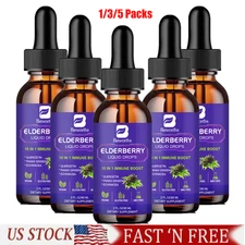 Elderberry Vegan Drops,Immune Booster, Echinacea,Quercetin,Ginseng 1/3/5 Packs