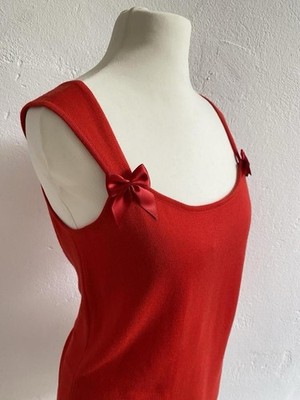 Vintage Escada Strick Top aus 100% Schurwolle Schleifen Bows Wool Y2K Ribbon red