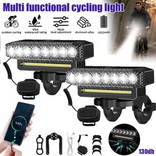 2X Rechargeable LED Bicycle Headlight USB Fast Charge 130dB Horn IP44 Waterproof