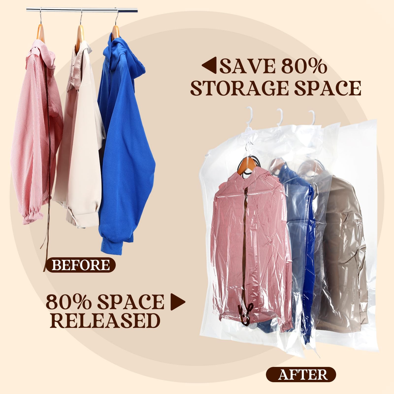 8 Pcs Reusable Hanging Vacuum Storage Bags for Clothes Hanging Compressible S...