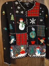 Vtg Planet & Company Ugly Christmas Sweater Cardigan Snowman Size Petite Small 