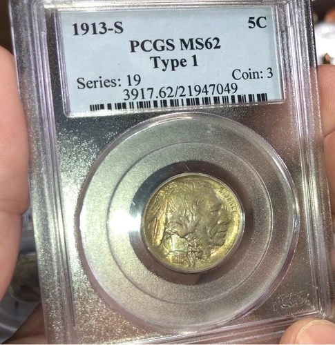 1913-S Buffalo Nickel Type-I MS-62 PCGS | Toning!   Beautiful Color 🤩