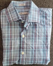 Peter Millar Men's Blue Plaid Long Sleeve Button Up Shirt Size Medium