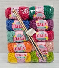 Gala Let's Get Crafting Knitting  Crochet Kit 10 Mini Skeins Needles  Hook