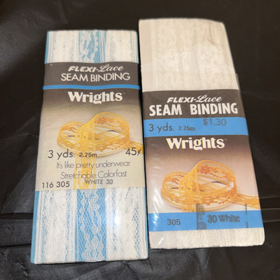 Vintage Wrights Flexi Lace Seam Binding 3 Yds Color White