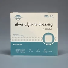 Calcium Alginate Silver Wound Dressing, 4"x4" 5 Patches, FDA APPROVED FAST SHIP!