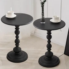 2 Set Pedestal Metal Round Side Table, Black Sofa Table, Small TV Tray Table ...