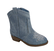 Pawz Youth Girl's Pull-on Blue Denim Almond Toe Western Fringe Cowboy Boots: 2