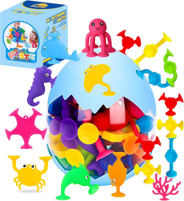 Suction Cup Bath Toys 27 PCS Silicone Sensory Set for Kids Building and Creative