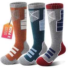 Kids Merino Wool Ski Socks 3 Pairs Girls 8-12 Years Red / Orange / Green a